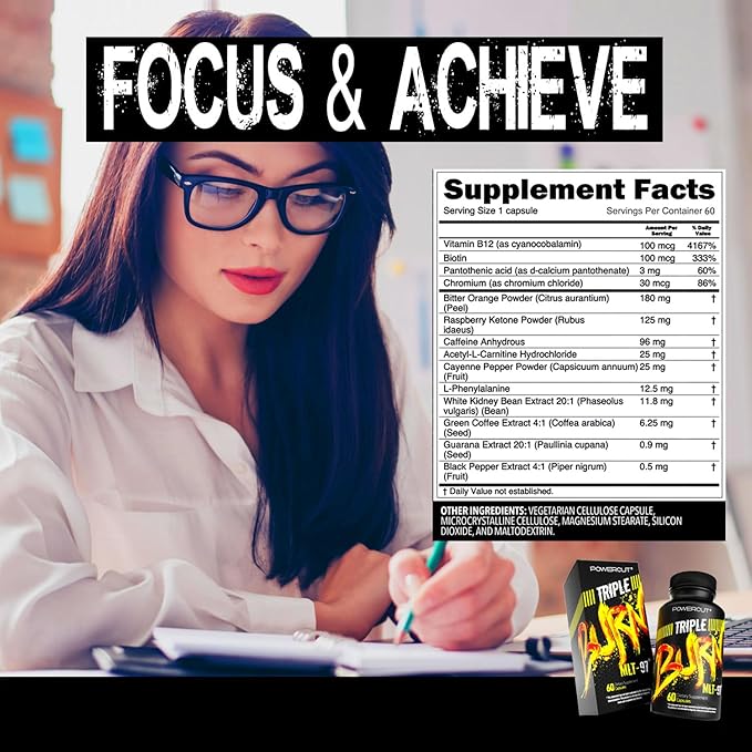 Triple Burn Weight Loss Pills for Women & Men, Fat Burner GLP-1 Support, Appetite Suppressant, Diet Pills with Green Coffee Extract & Cayenne (60 Capsules)