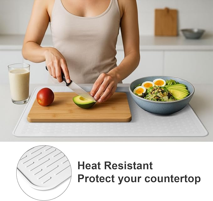 Stove Top Cover for Electric Stove - Food Grade Ceramic Stove top Cover, Silicone XXL Dish Drying Mat, Glass Cooktop Covers, Flat RV Range top Mats (Hyaline,30x21)