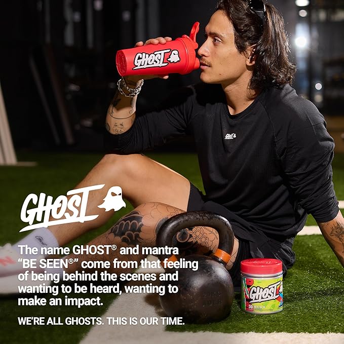 GHOST BCAA Powder Amino Acids Supplement, Blue Raspberry - 30 Servings - Sugar-Free Intra, Post & Pre Workout Amino Powder & Recovery Drink, 7G BCAA