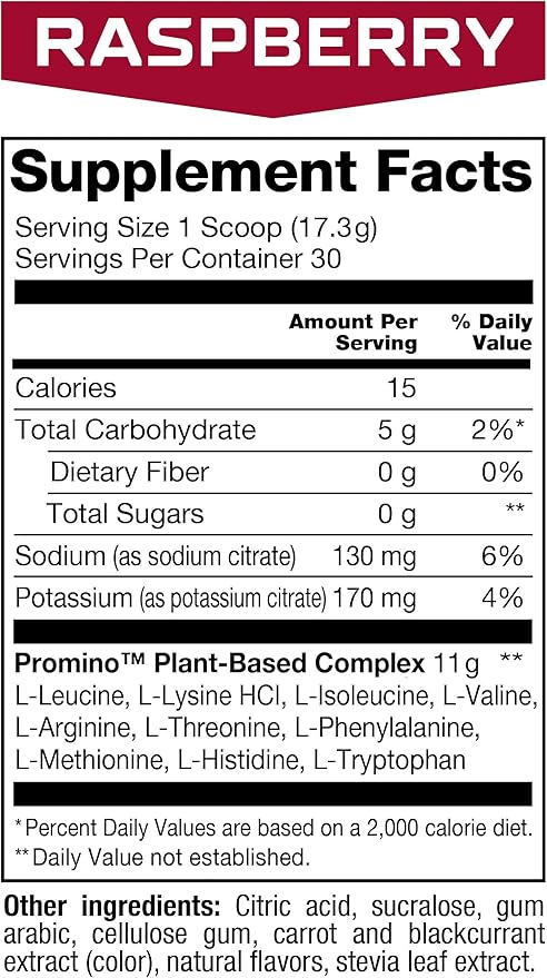 Promino® Essential Amino Acid Muscle Drink – 2X More Effective Than Whey – NSF Certified for Sport – Sugar-Free Recovery Fuel – Raspberry, 30 Servings