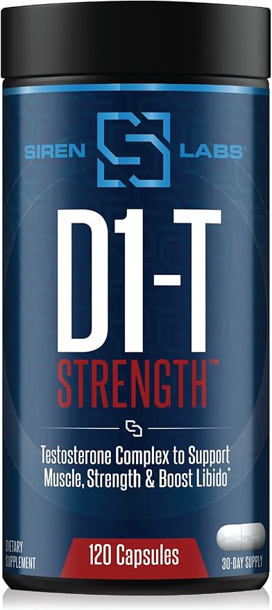 SIRENLABS D1-T Strength Testosterone Booster for Men Mass Gainer with D-Aspartic Acid - Monster Muscle Mass-Building - Test Booster Suppression of Estrogen Anabolic Muscle Growth (120 Capsules)