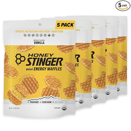 Honey Stinger Organic Mini Vanilla Waffles, Energy Stroopwafel for Exercise, Endurance and Performance, Sports Nutrition for Home & Gym, Pre and Post Workout, 5 Bags, 26.5 Ounces
