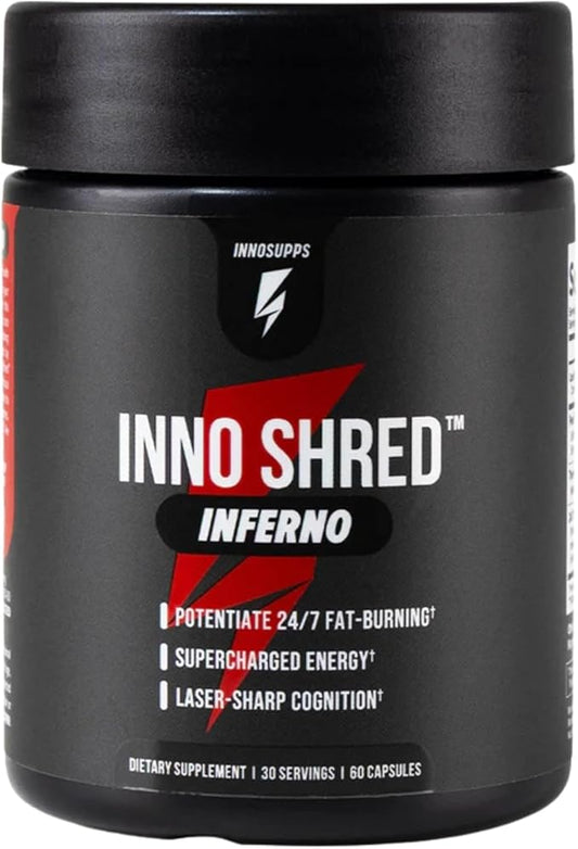 Inno Shred Inferno Thermogenic Fat Burner for Men & Women - Appetite Suppressant, Energy & Metabolism Support with MitoBurn, Paradoxine, Chromax, Green Tea - 60 Capsules, 30 Servings