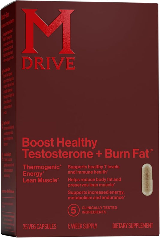 Mdrive Boost and Burn Testosterone Support Supplement and Fat Burner with Zinc, KSM-66 Ashwagandha, 75 Capsules