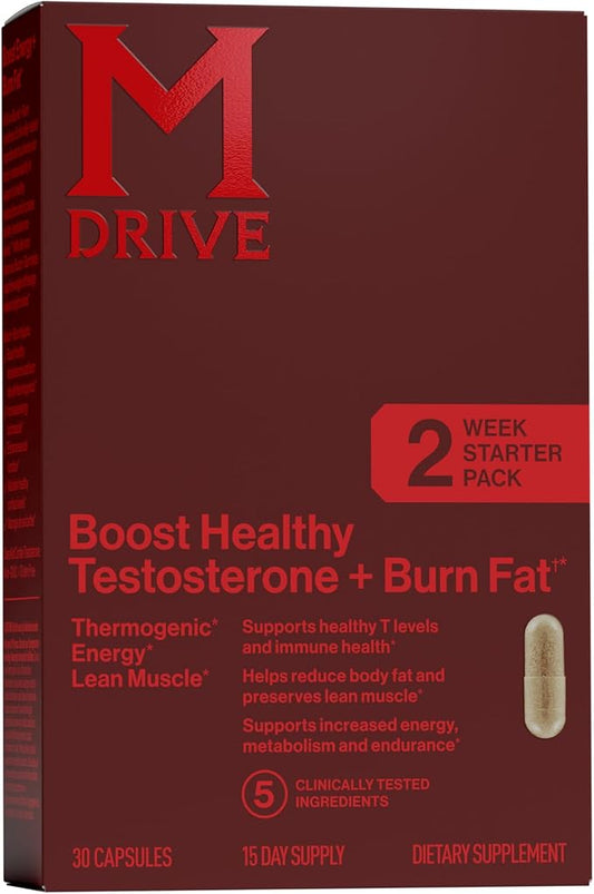 Mdrive Boost and Burn Testosterone Booster and Fat Burner for Men, Energy, Strength, Stress Relief, KSM-66 Ashwagandha, Advantra Z, Chromax, 30 Capsules