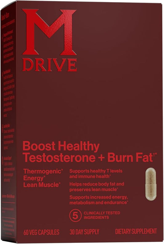 Mdrive Boost and Burn Testosterone Booster and Fat Burner for Men, Energy, Strength, Stress Relief, KSM-66 Ashwagandha, Chromax, 60 Capsules