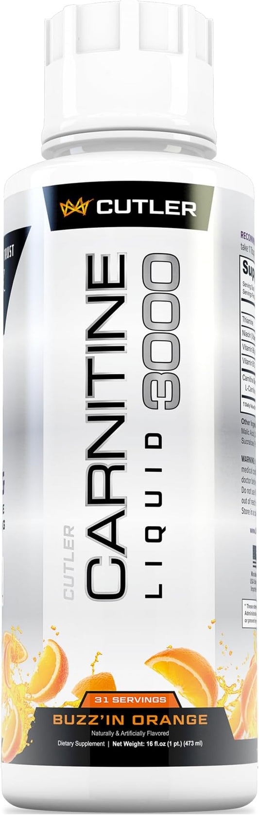 Cutler Nutrition Liquid L-Carnitine Fat Burner Supplement with Acetyl L-Carnitine & L-Carnitine Tartrate - Fat Burner Formula for Optimal Absorption, Energy & Muscle Support | Orange Flavor