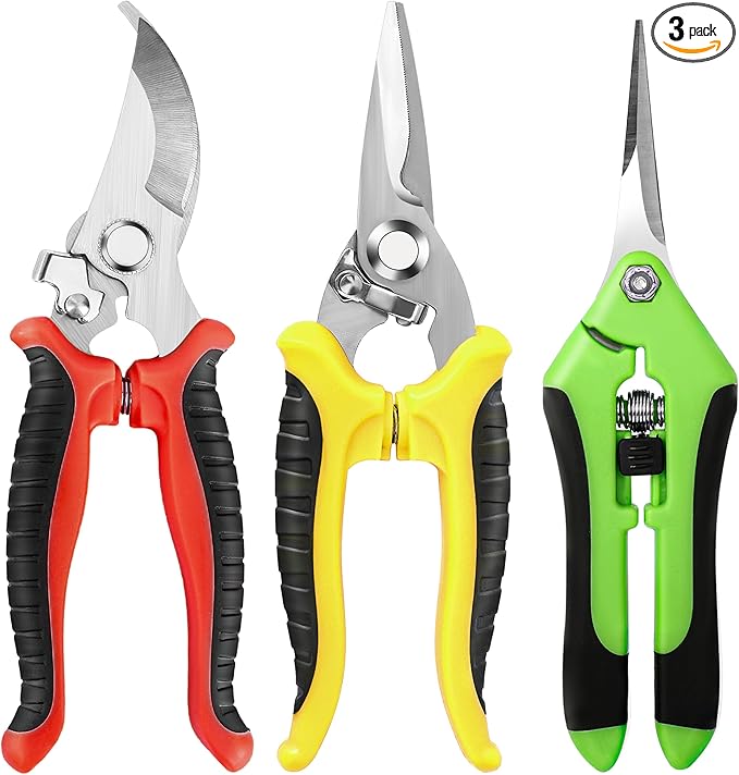 EWPJDK 3 Pack Garden Pruning Shears, Stainless Steel Shears, Gardening Shears, Scissors, Garden Clippers, Pruning Snips, Pruning Shears for Gardening Tools (Multicolor)