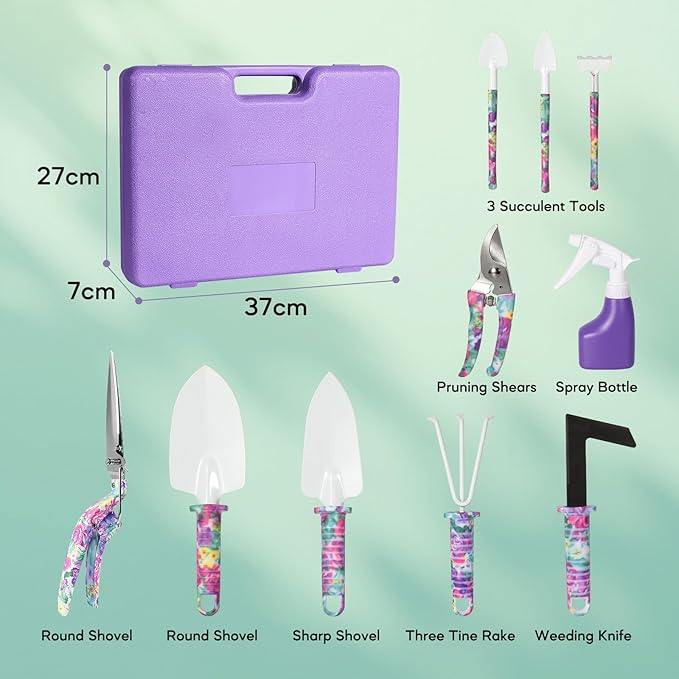 Gardening Gifts for Women, Gardening Tools for Mom Grandma Wife, 10 Pcs Garden Supplies mit Protable Case, Ergonomic Handle Trowel Rake Weeder Pruner Shears Sprayer Present Purple