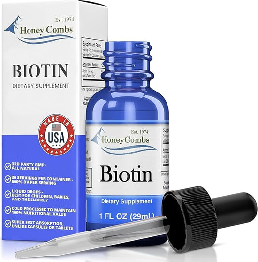 B7 Drops 500% DV Biotin, Hair and Nails Vitamins for Women, Men, and Kids, Sublingual Biotin Liquid for Healthy Skin, 36 Serving Bottle, Made In USA