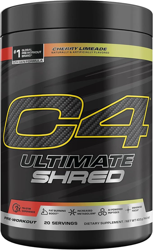 Cellucor C4 Ultimate Shred Pre Workout Powder, Metabolism Supplement with Cayenne Extract+300mg Caffeine+TeaCrine+Dynamine - Cherry Limeade, 20 Servings