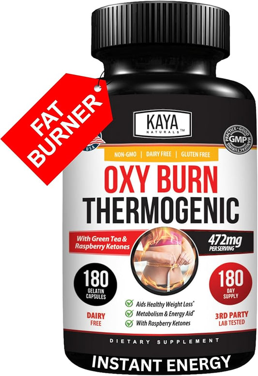 Kaya Naturals Oxy Burn - Thermogenic Herbal Formula for Active Living – Non-GMO & Gluten-Free – 180 Count