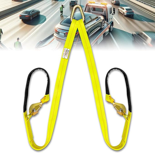 V-Bridle Tow Strap 2" x 6' with Snap Hooks, Cordura Sleeve, and Axle Straps | D-Ring for Enhanced Stability | Recovery Strap 5500lbs Load for Car Towing, Rollback, Flatbed, Tow Truck