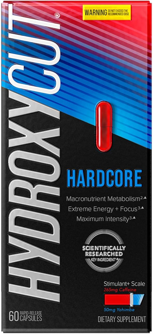 Hydroxycut Hardcore - Thermogenic Supplement - Energy & Metabolism Support - 265 mg Caffeine Anhydrous, 50 mg Yohimbe Extract - Rapid Release Capsules - for Men & Women - 60 Count