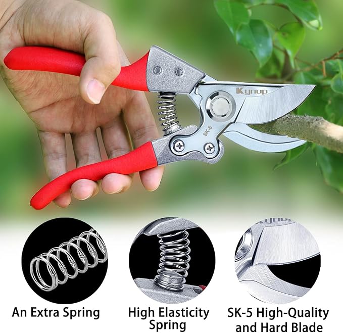 Kynup 8.6" Pruning Shears for Gardening, Garden Shears, Clippers, Garden Scissors, Pruners for Gardening, Heavy Duty Gardening Tools, Stainless Steel Pruners