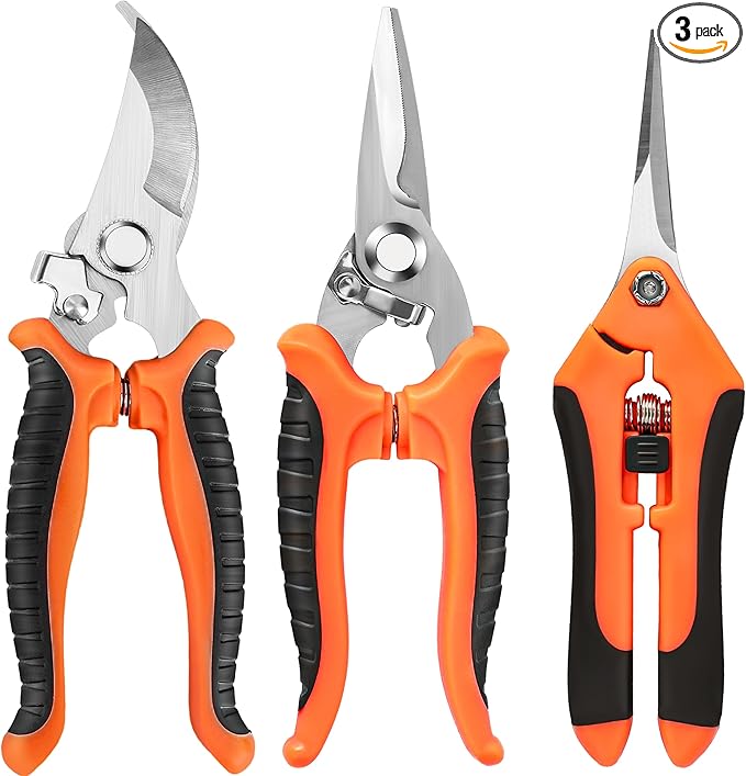 EWPJDK 3 Pack Garden Pruning Shears, Stainless Steel Shears, Gardening Shears, Scissors, Garden Clippers, Pruning Snips, Pruning Shears for Gardening Tools(Orange)