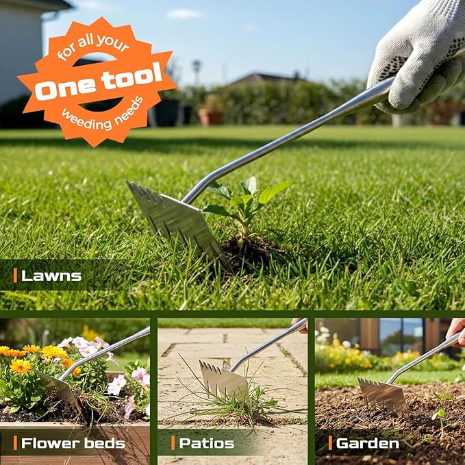 LOOHOI Weed Puller Tool, Heavy-Duty Stainless Steel Weeding Tool with Extendable Handle, Portable Garden Weed Removal Tool for Vegetable Gardening Backyard Farm Planting & Weeding