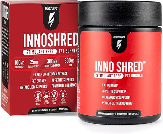 Inno Shred Stim Free Thermogenic Fat Burner for Men & Women - Appetite Suppressant, Metabolism Support with Capsimax, Paradoxine, Green Tea Extract - 60 Veggie Capsules, 30 Servings