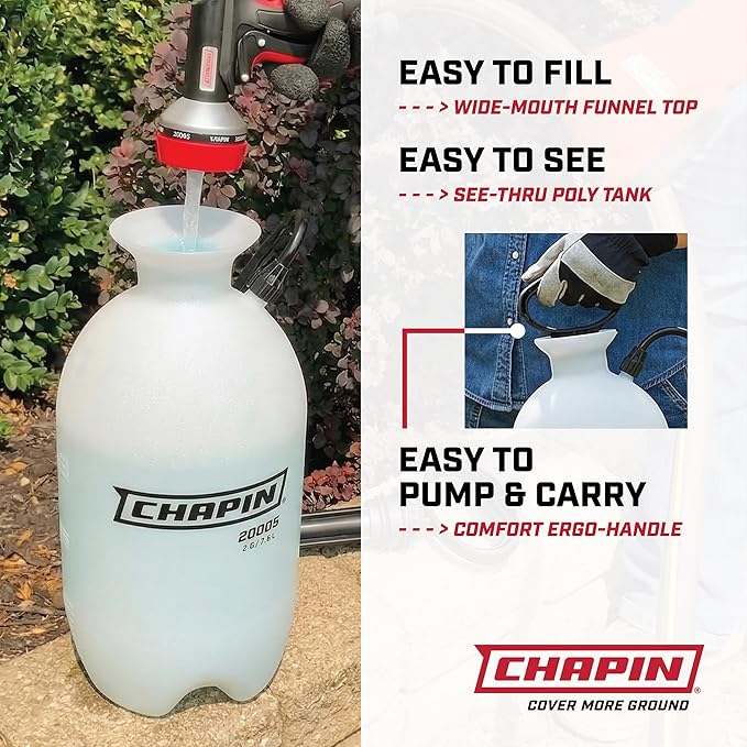 Chapin 22000 Pump Sprayer, 1-Gallon Translucent Tank with an Easy Fill Funnel-Top Opening, Adjustable Cone Nozzle & 34" Long Reach Hose, Used for Fertilizer, Pesticides, Weeds & Pests 2 Pack