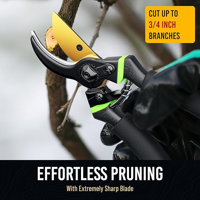 Ultra Sharp Japanese Steel Pruning Shears - Cuts 3X Easier, Weak Hand Arthritis Clippers, Rust-Resistant Titanium Coated Pruner, Effortlessly Cuts 3/4 Inch