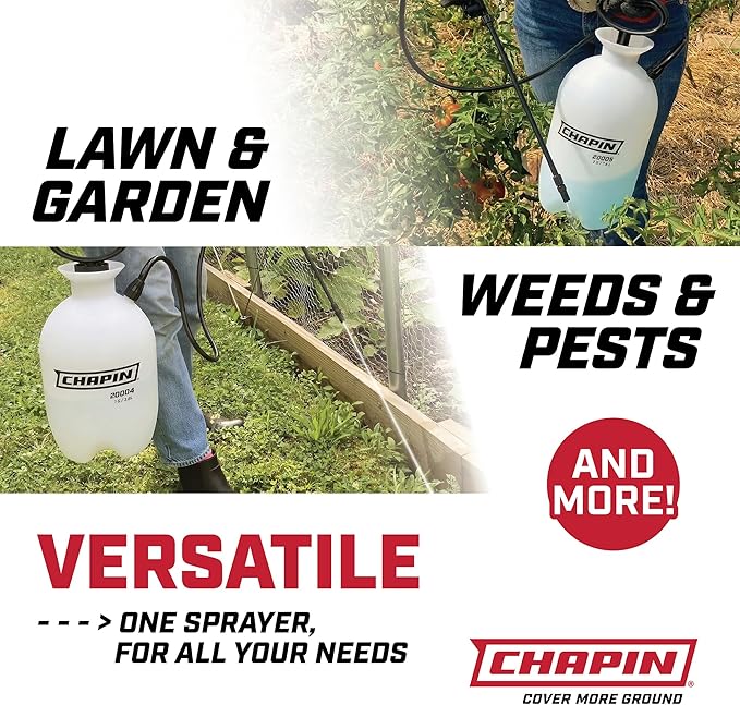 Chapin 20024 Pump Sprayer, 2‑Gallon, Lawn & Garden, Translucent Poly Tank, Funnel‑Top, SureSpray, Adjustable Cone Nozzle & 34" Hose for Fertilizer, Weed & Pest Application, Pack of 2