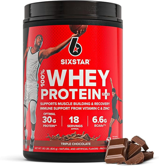 Six Star Whey Protein Powder Whey Protein Plus | Whey Protein Isolate & Peptides | Lean Protein Powder for Muscle Gain | Muscle Builder for Men & Women | Triple Chocolate, 1.82 lbs (826 g)