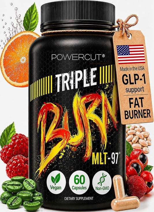Triple Burn Weight Loss Pills for Women & Men, Fat Burner GLP-1 Support, Appetite Suppressant, Diet Pills with Green Coffee Extract & Cayenne (60 Capsules)