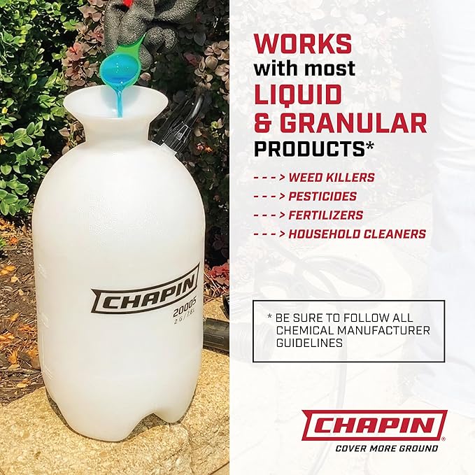 Chapin 22000 Pump Sprayer, 1-Gallon Translucent Tank with an Easy Fill Funnel-Top Opening, Adjustable Cone Nozzle & 34" Long Reach Hose, Used for Fertilizer, Pesticides, Weeds & Pests 2 Pack