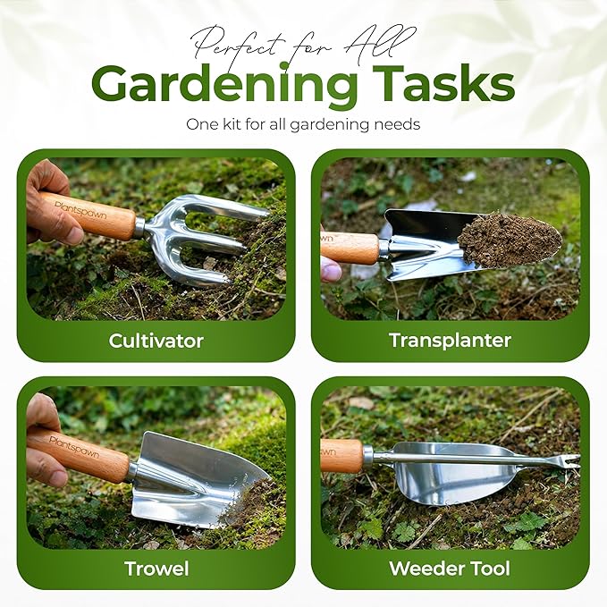 Gardening Tools Set with Organizer Handbag 9-Piece, Heavy‑Duty Rust‑Proof Garden Hand Tools, Wooden Handles,15 Plant Tags, Ideal Gardening Gift for Men & Women