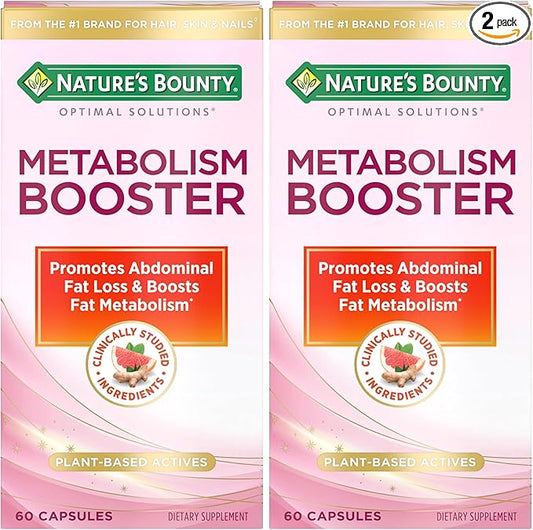 Nature's Bounty Optimal Solutions Metabolism Booster Supplement, Boosts Fat Metabolism, Promotes Abdominal Fat Loss, with Citrus Extracts and Black Ginger, 60 Capsules (Pack of 2)