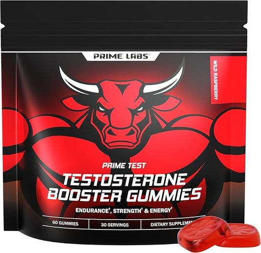 Prime Labs Prime Test Testosterone Booster Gummies for Men - Tongkat Ali, Horny Goat Weed, Saw Palmetto, Boron & Vitamin D3 - Non-GMO, 3rd Party Tested - 60 Count