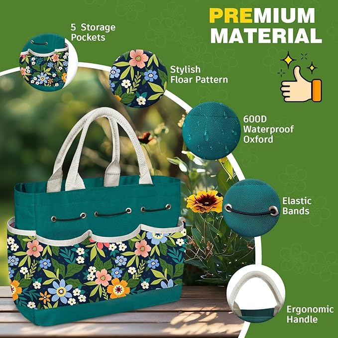 22Pcs Gardening Tools Set for Women Heavy Duty Garden Hand Tools Kit Garden Gifts for Mothers Day Mom Beginner Gardening Accessories with Tote Bag/Shovels/Repotting Mat/Plant Labels/Gloves-Dark Green