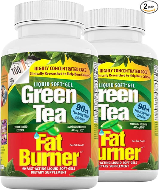Applied Nutrition Green Tea Fat Burner - 90 Liquid Soft-Gels, Pack of 2 - Increases Calorie Burning & Supplies Powerful Antioxidants - 90 Total Servings