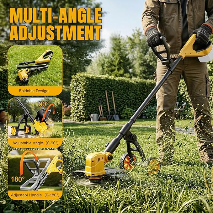 Cordless String Trimmer & Lawn Edger for Dewalt 20V Battery (NO Battery), 14" Electric Weed Eater and Edger Battery Powered, 3 in 1 Lawn Tool Wheeled with 8 Pcs Grass Cutter Spool Line for Yard Garden