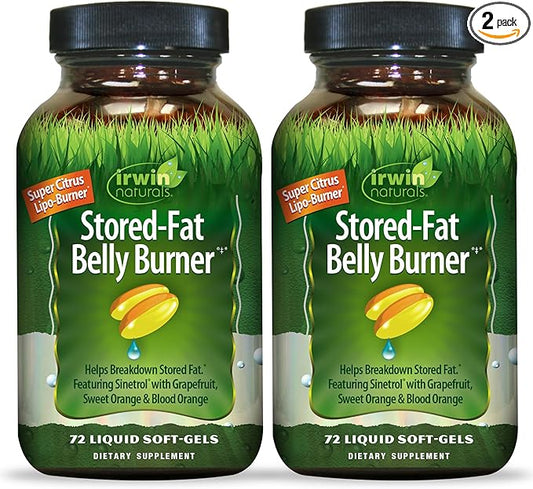 Irwin Naturals Stored-Fat Belly Burner - 72 Liquid Soft-Gels, Pack of 2 - Helps Support The Breakdown of Stored Fat - 48 Total Servings