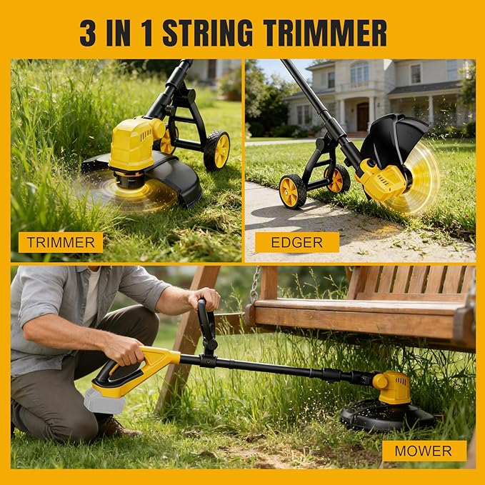 Cordless String Trimmer & Lawn Edger for Dewalt 20V Battery (NO Battery), 14" Electric Weed Eater and Edger Battery Powered, 3 in 1 Lawn Tool Wheeled with 8 Pcs Grass Cutter Spool Line for Yard Garden