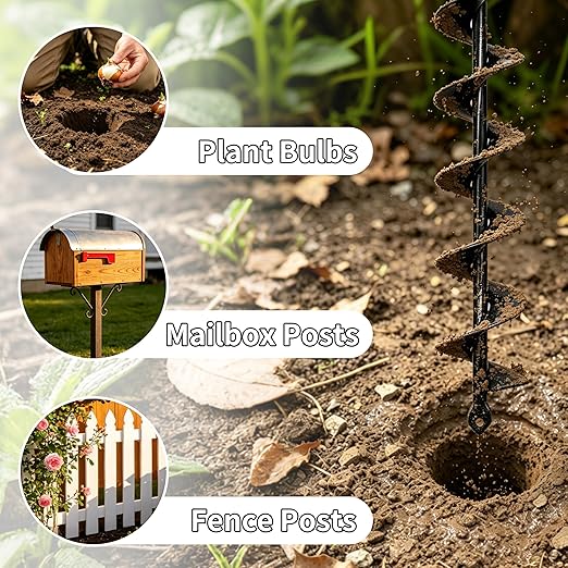 TCBWFY 2x32 Inch Auger Drill Bit for Planting - Long Handle Easy Planter Garden Auger - Bulb & Bedding Plant Augers - Post Hole Digger for 3/8”Hex Drive