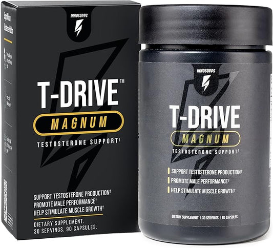 InnoSupps T-Drive Magnum Testosterone Booster Enhance Peak Performance Amplify Muscle Growth, Increase Libido & Energy Levels, Horny Goat Weed Tongkat Ali, Zinc, Fenugreek, Fat Burner 90 Caps/30 Days