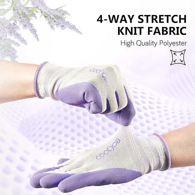COOLJOB 2 Pairs Gardening Gloves for Women Ladies, Breathable Rubber Coated for Yard Garden, Outdoor Indoor Protective Work, Medium Size, Lavender Purple & Apple Green