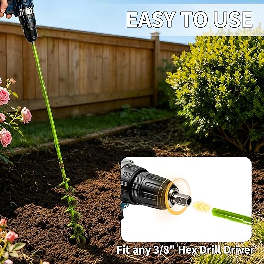 TCBWFY 2x32 Inch Auger Drill Bit for Planting - Long Handle Easy Planter Garden Auger - Bulb & Bedding Plant Augers - Post Hole Digger for 3/8”Hex Drive Drill